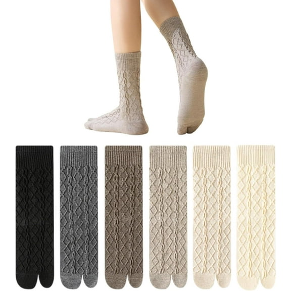 Jtbuh XLY 6 Pairs Women's Tabi Socks Soft Breathable Warm Wool Tabi Shoes Two Toe Mid Calf Socks For Fall Winter