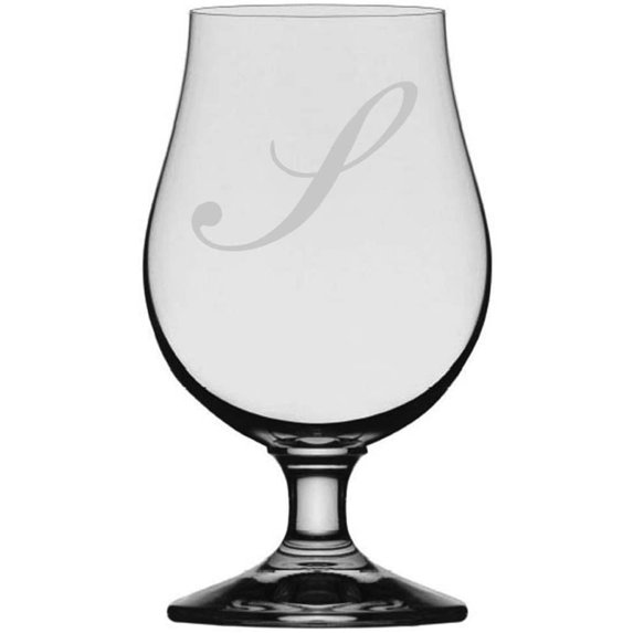 Bix Script Etched Monogram Glencairn Crystal Iona Beer Glass Letter S