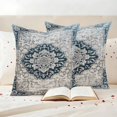 thumbnail image 3 of Vintage Boho Floral Outdoor Waterproof Pillow Covers, Retro Nationcal Flower Blue Decorative Square Throw Pillowcase Sofa Cushion Sham for Patio/Couch/Chair, 20"x20" 2 Pack, 3 of 8