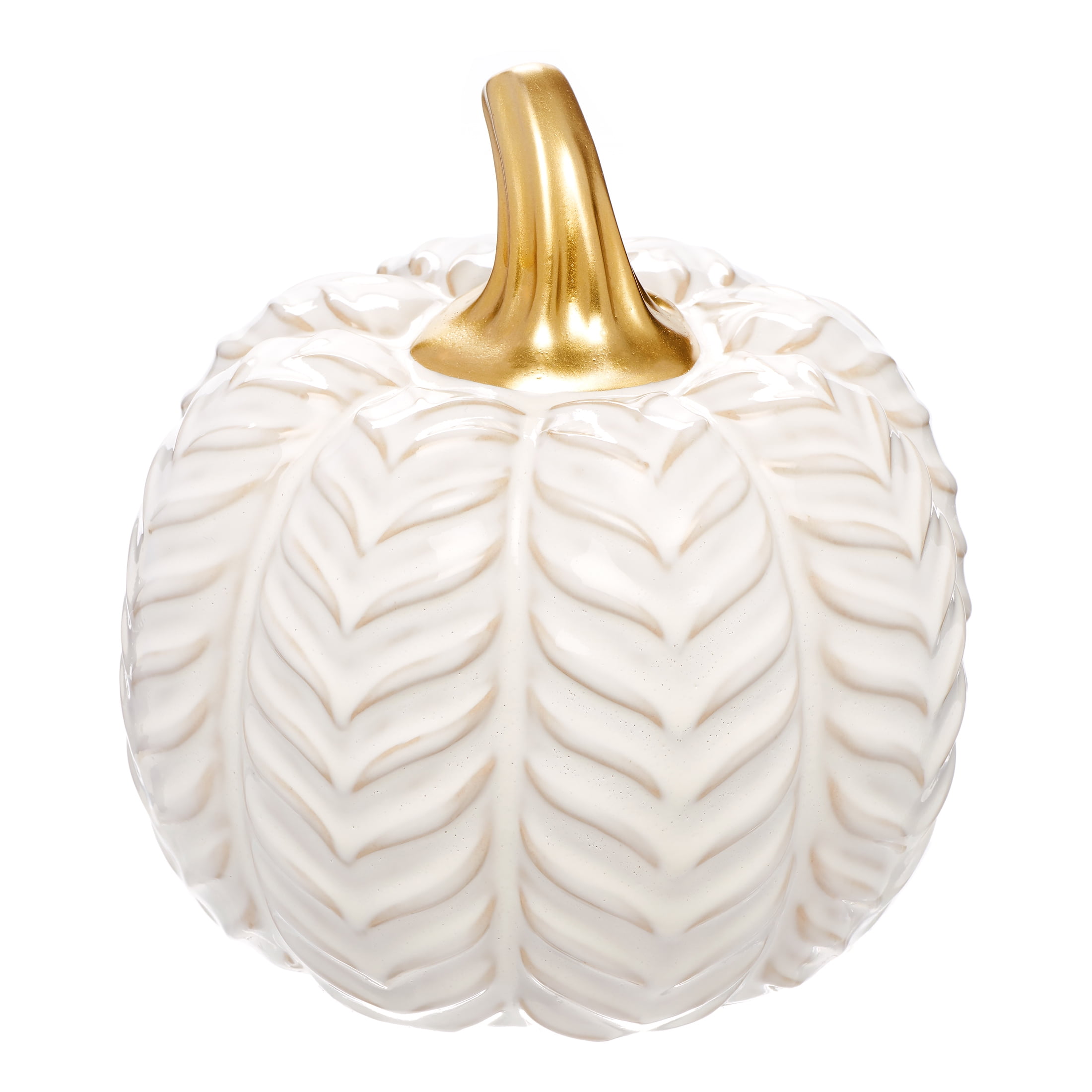Belham Living Ceramic White Chevron Pumpkin Tabletop Décoration
