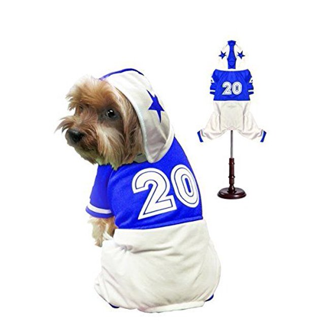 Dog Costume Football Player Athlete Jock Jersey Choose Blue or Red (Size 2 Blue)