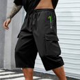 thumbnail image 2 of Venzia Men Drawstring Elastic Waist Cargo Capri Shorts Zipper Pocket Sport Shorts, 2 of 5