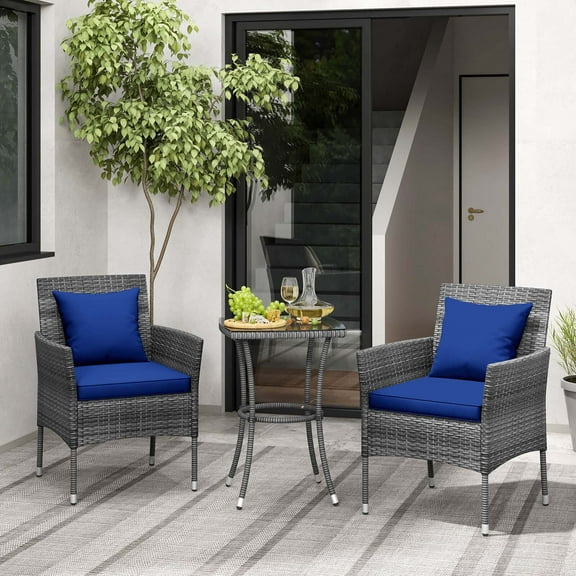 Costway 3 PCS Patio Furniture Set witn Cushioned Patio Chairs & Tempered Glass Coffee Table Navy