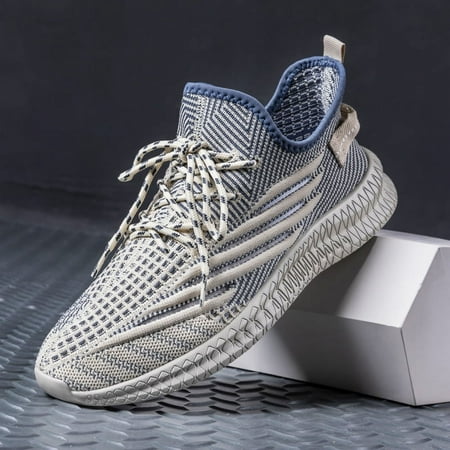 

Men s Woven Knit Outdoor Walking Jogging Solid Breathable Sneakers Comfy Soft Sole Sneakers With Elastic Shoelaces