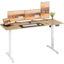 LEIYY Height Adjustable Electric Standing Desk, Sit Stand Computer Desk w/Memory Controller, Home Office Workstation Stand up Desk with Splice Board, 63" x 24" Tabletop (Walnut Top White Frame)