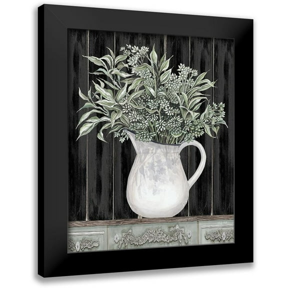Jacobs, Cindy 12x14 Black Modern Framed Museum Art Print Titled - Sage Greenery in a Pitcher
