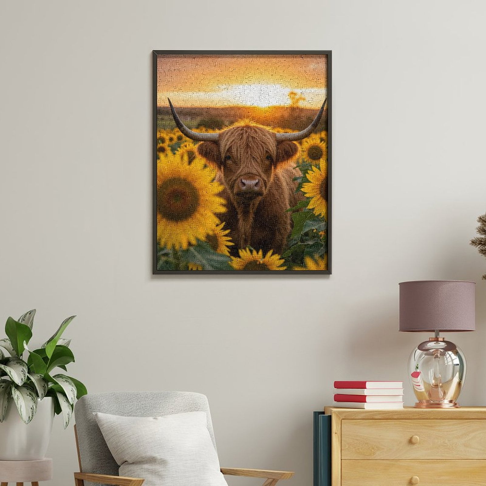 Paint by Numbers Kit for Adults, Sunset Field Cow Sunflowers Paint by Numbers, Easy Paint by Numbers Kit for Adults Beginner, DIY Adult Paint by Number Kits on Canvas, Home Decor