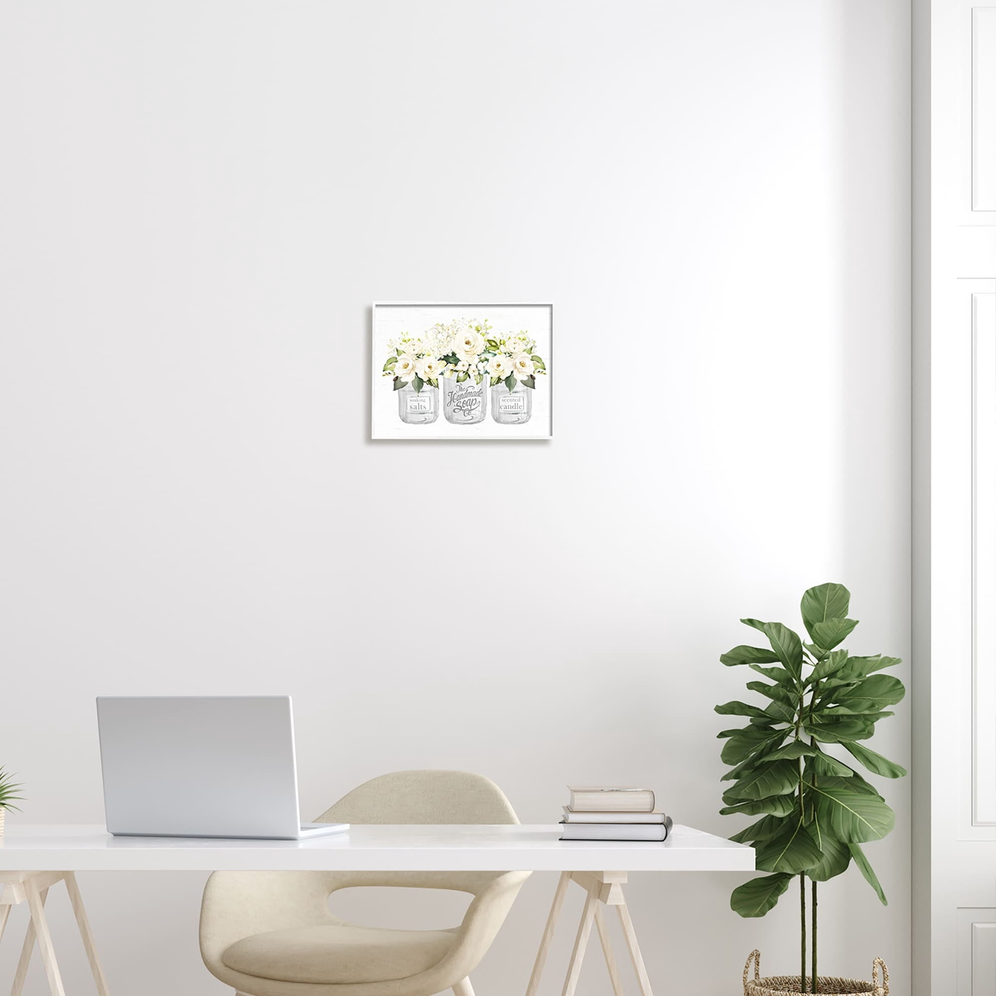 Stupell Industries White Roses Blooming Country Rustic Candle Jars Graphic Art White Framed Art Print Wall Art, Design by Lettered and Lined