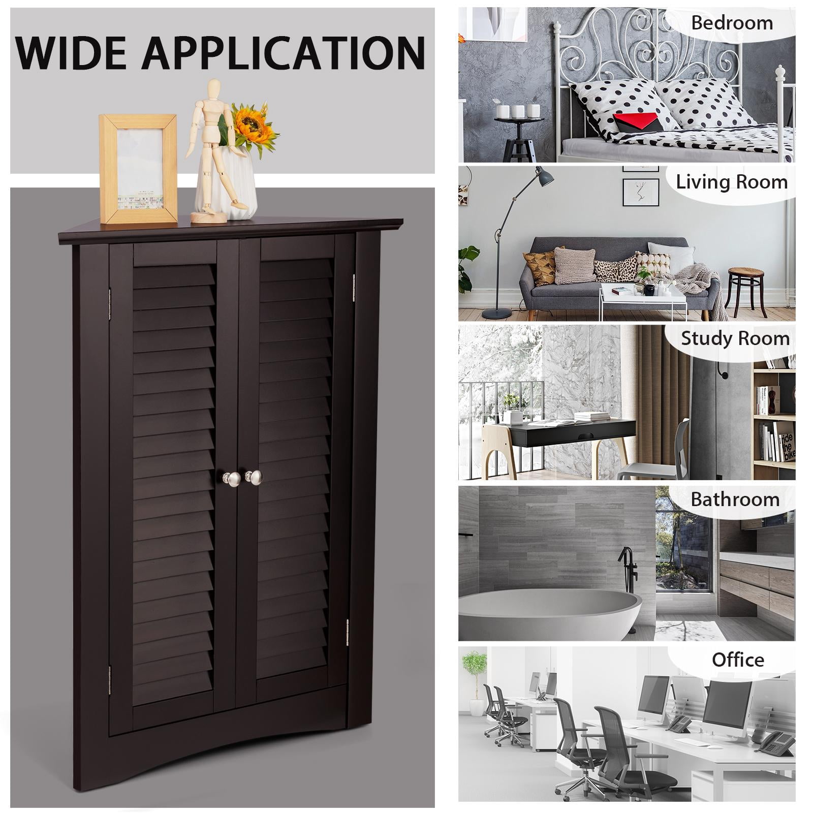 Giantex 3-Shelf Corner Cabinet, Freestanding Bathroom Floor Cabinet with Double Shutter Doors and Adjustable Shelf, Suitable for Bathroom, Living Room, Bedroom, Kitchen, 22 x 13 x 31.5 inches