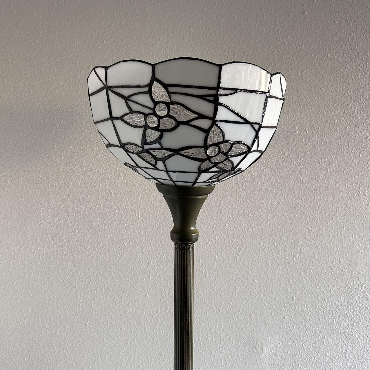 Tiffany Torch Floor Lamp White Stained Glass Flowers LED Bulb Included for Living Room Dining Room Bedroom 12"W*12"D*66"H