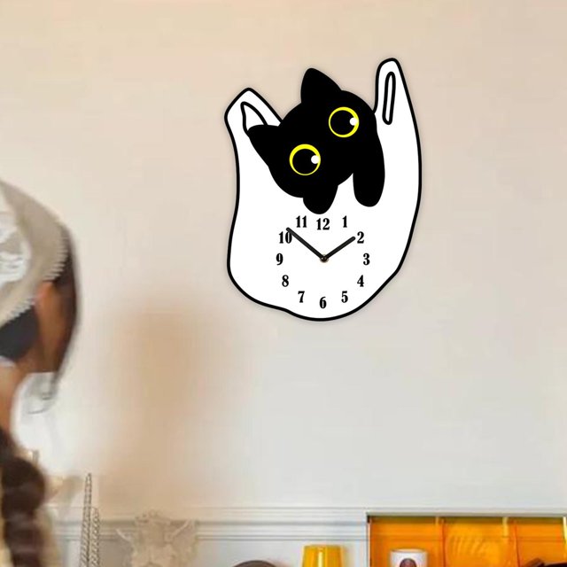 Reloj de Pared con Diseño de Gato, Movimiento Silencioso, Números Arábigos, Acrílico, Ideal para El Aula, La Oficina, La Habitación de Los Niños, El H