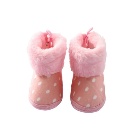 

IZhansean Infant Baby Girl Flat Thermal Shoes Winter Dots Print Patch High-top Soft Sole Fur Warm Boots