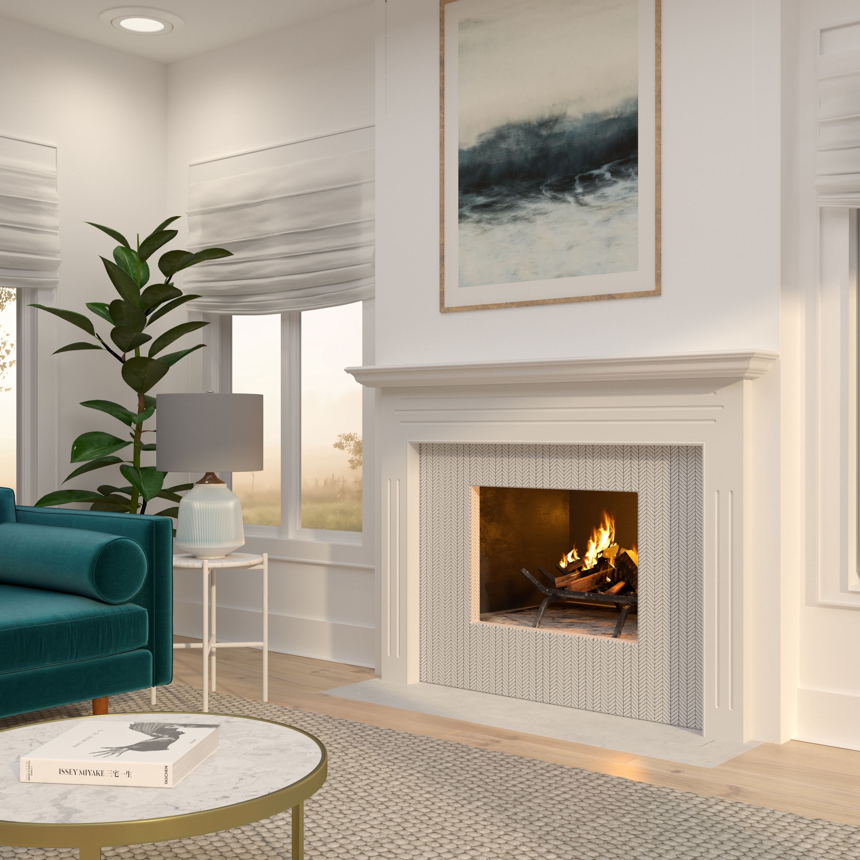 Pearl Mantels Newport Furniture For Your Fireplace, Premium White MDF Mantel Surround, Crisp White Paint, Interior Opening 48"W x 40"H