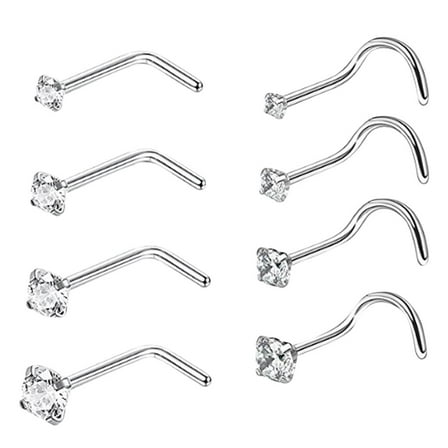 Nose Rings 8Pc Stainless Steel Nose Ring Nose Body Piercing Jewelry Diamond Nose Stud