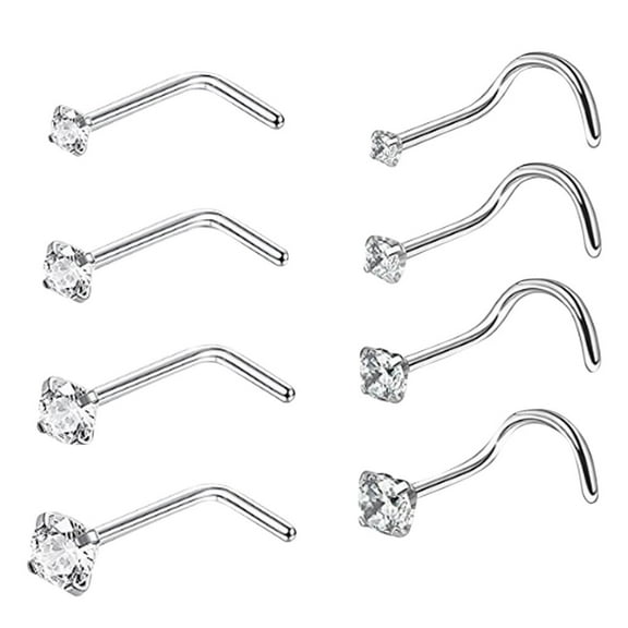 Nose Rings 8Pc Stainless Steel Nose Ring Nose Body Piercing Jewelry Diamond Nose Stud