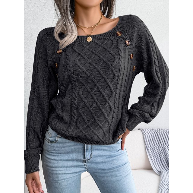 RWJDXD Pullovers et Chandails Tricotés à Manches Longues pour Femmes Col Carré Décontracté Automne Hiver 2023