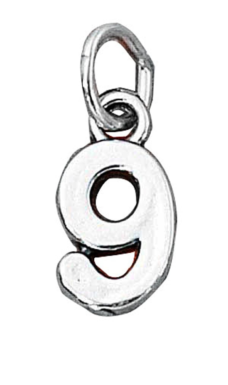 Sterling Silver 7 4.5mm Charm Bracelet With Attached Number Nine 9 Charm