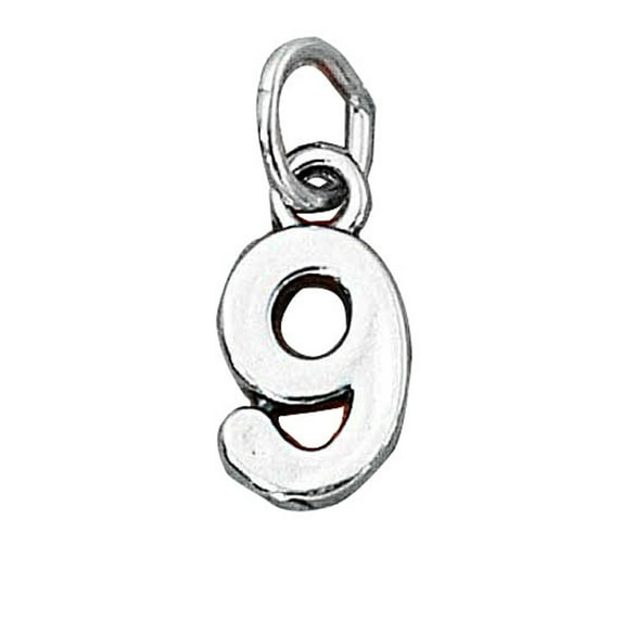 Sterling Silver 16" 1.2mm Box Chain Small Number Nine 9 Pendant Necklace