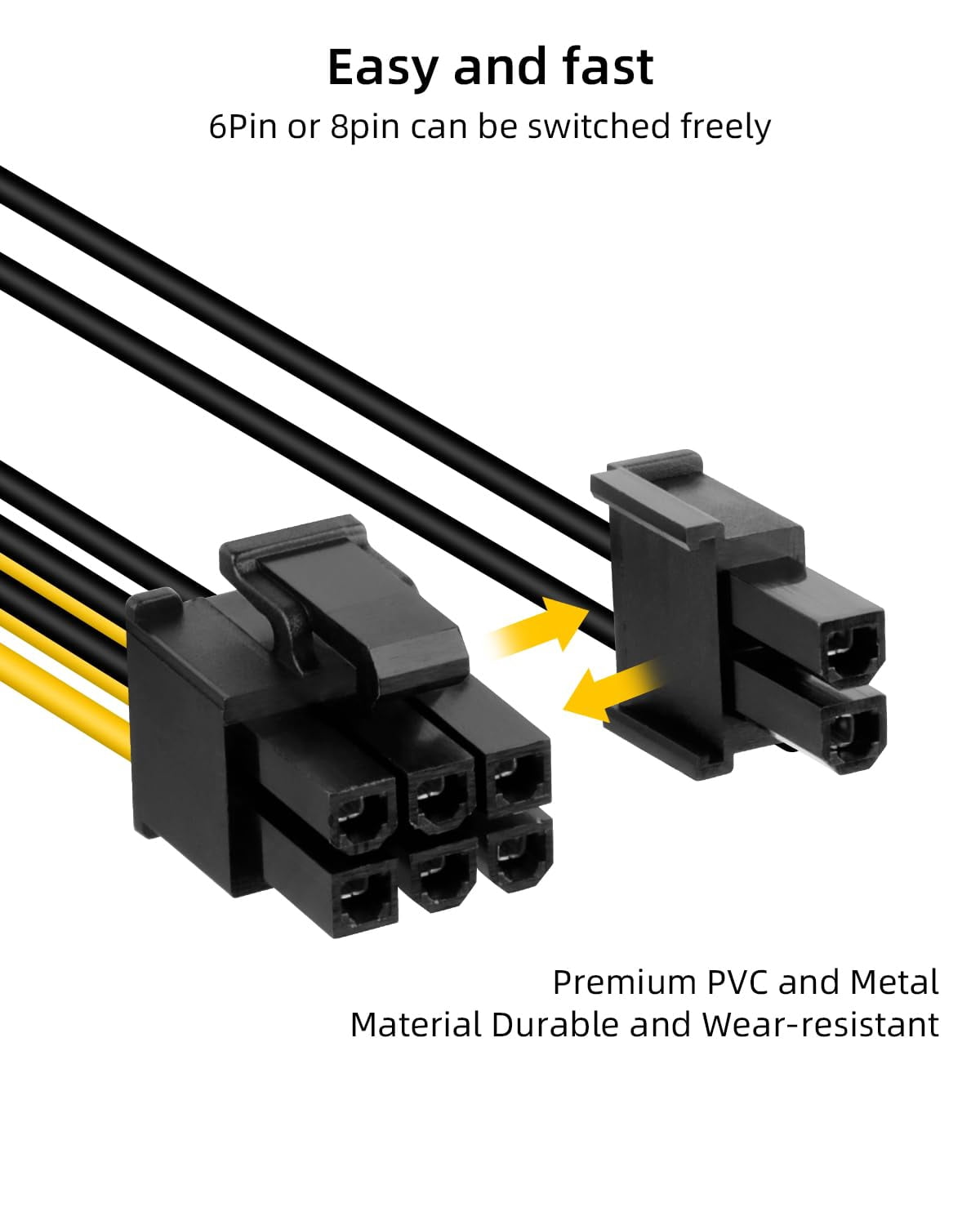 HRTGFD-Dual SATA 15Pin to 8-Pin(6+2 pin),Dual SATA to PCI-E Power Cable for Computers,Male to Male,1M,(3 Pack)