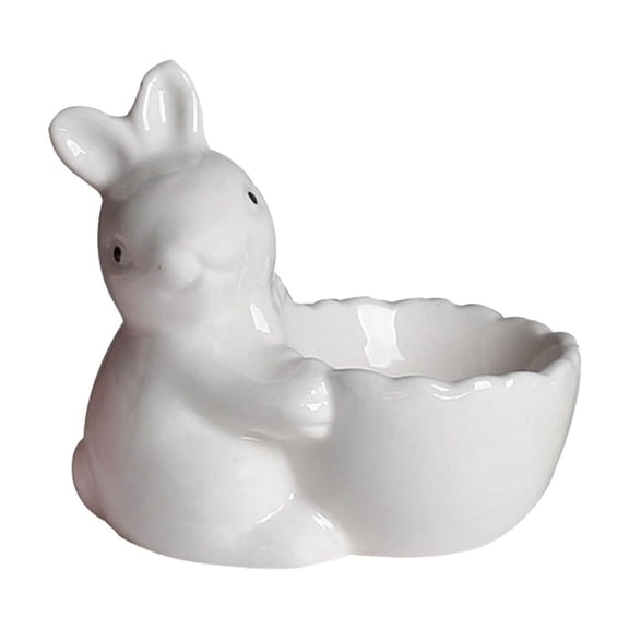 DefiDgd Easter Ceramic Bunny Shaped Egg Holder Smalll Table Ornament for Easter Table Centerpieces Spring Party Home Decoration(White)