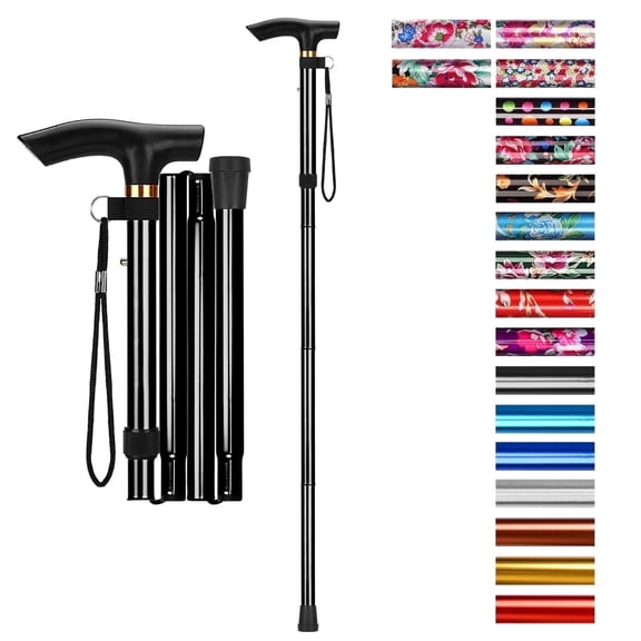 SupreGear Collapsible Walking Stick, T-Handle Adjustable 5-Level Lightweight Cane for Adults & Seniors,Tinta Floral
