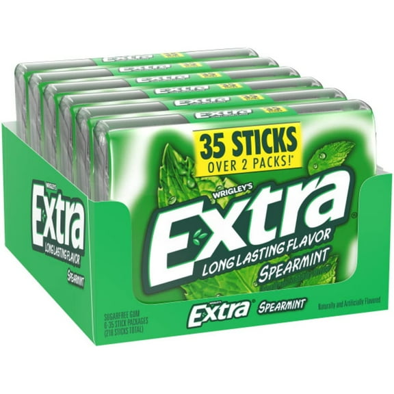 EXTRA 35 Gum SPEARMINT Sugar Free Chewing Gum Mega Pack, 35 Stick (Pack of 6)