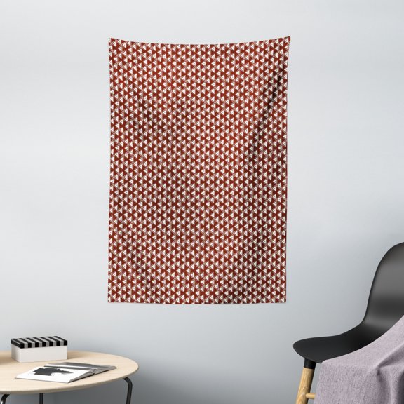 Abstract Geometry Tapestry, Rhythmic Random Triangles Ancient Symmetry Arrangement Pattern, Wall Hanging for Bedroom Living Room Dorm Decor, 40W X 60L Inches, Dark Rust and White, by Ambesonne