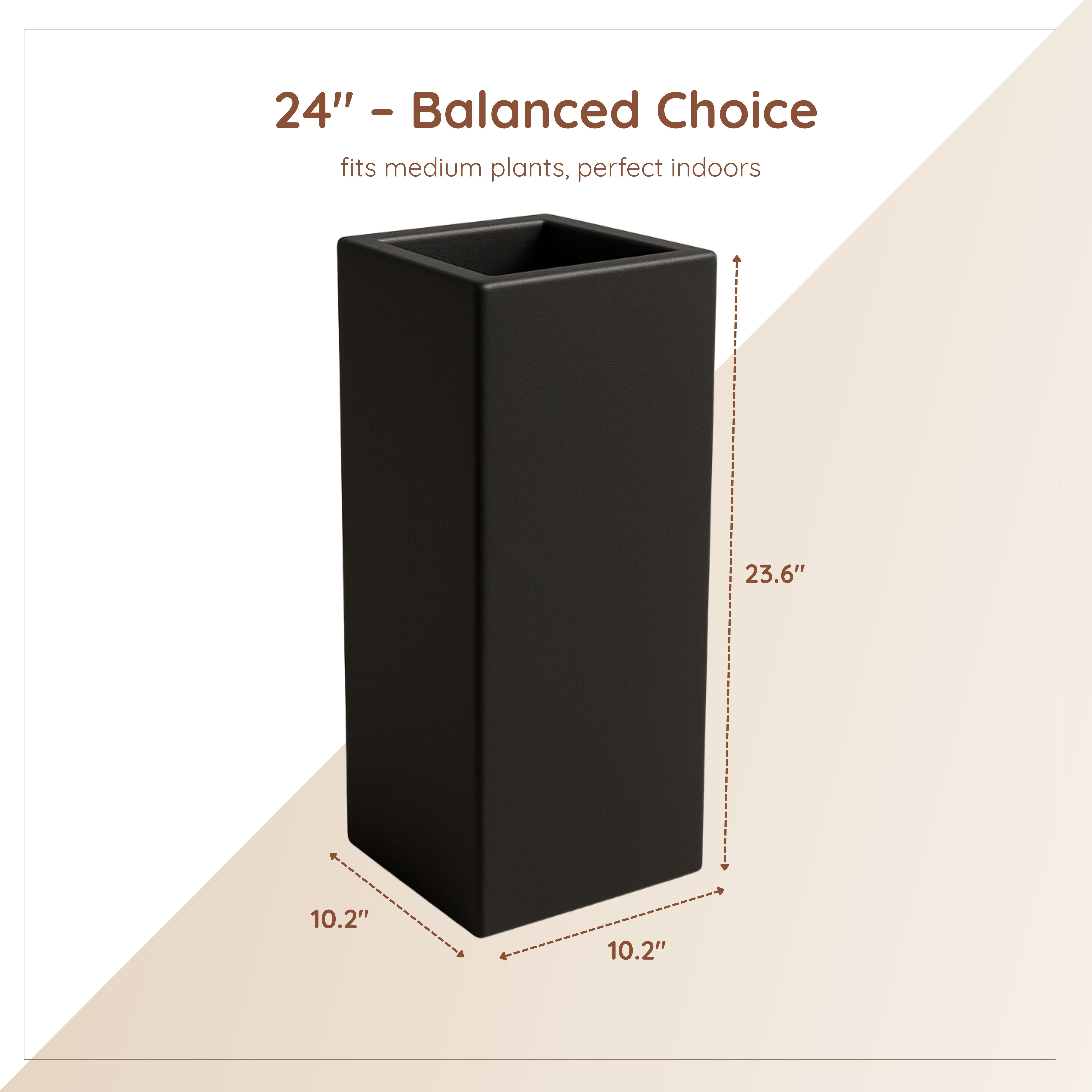 LeisureMod Terra Fiberstone and MGO Clay Planter, Mid-Century Modern Tall Square Planter Pot for Indoor and Outdoor (Black, 24 Inch)