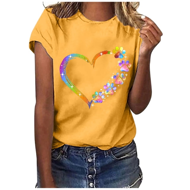 Pompotops Mode Femme Été Ample Imprimé T-Shirt Col Rond Manches Courtes Blouse Décontractée