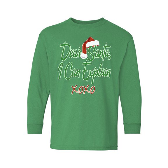 Awkward Styles Xmas Long Sleeve Shirt for Kids Youth Girls Boys Dear Santa I Can Explain Christmas Shirt