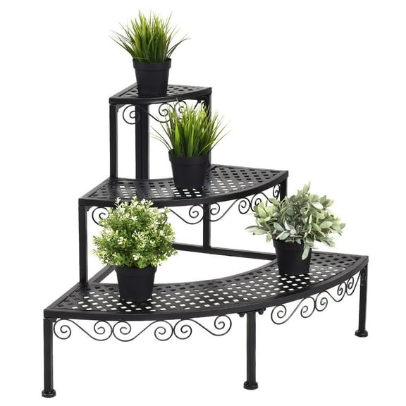 Costway Ironwork Fan-shaped 3-tier Pot Plant Stand, Stair-step Design to  Accommodate More Greenery