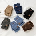 thumbnail image 2 of Guantes de invierno para hombre, cálidos, de doble uso, para estudiantes, de medio dedo, tejidos en jacquard, 2 of 5