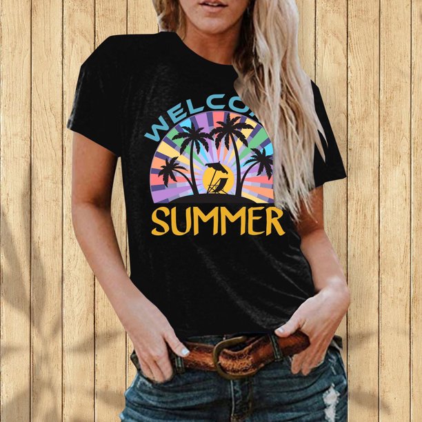 Fiudx Ofertas Flash Artículos En Oferta Top de Manga Corta con Cuello Redondo y Estampado Regular Sexy de Verano para Mujer