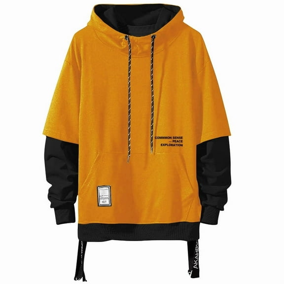 HISITOSA Mens Colorblock Hoodie Casual Patchwork Soft Cotton Pullover Tops Unisex japanese Hooded Sweatshirt with Design