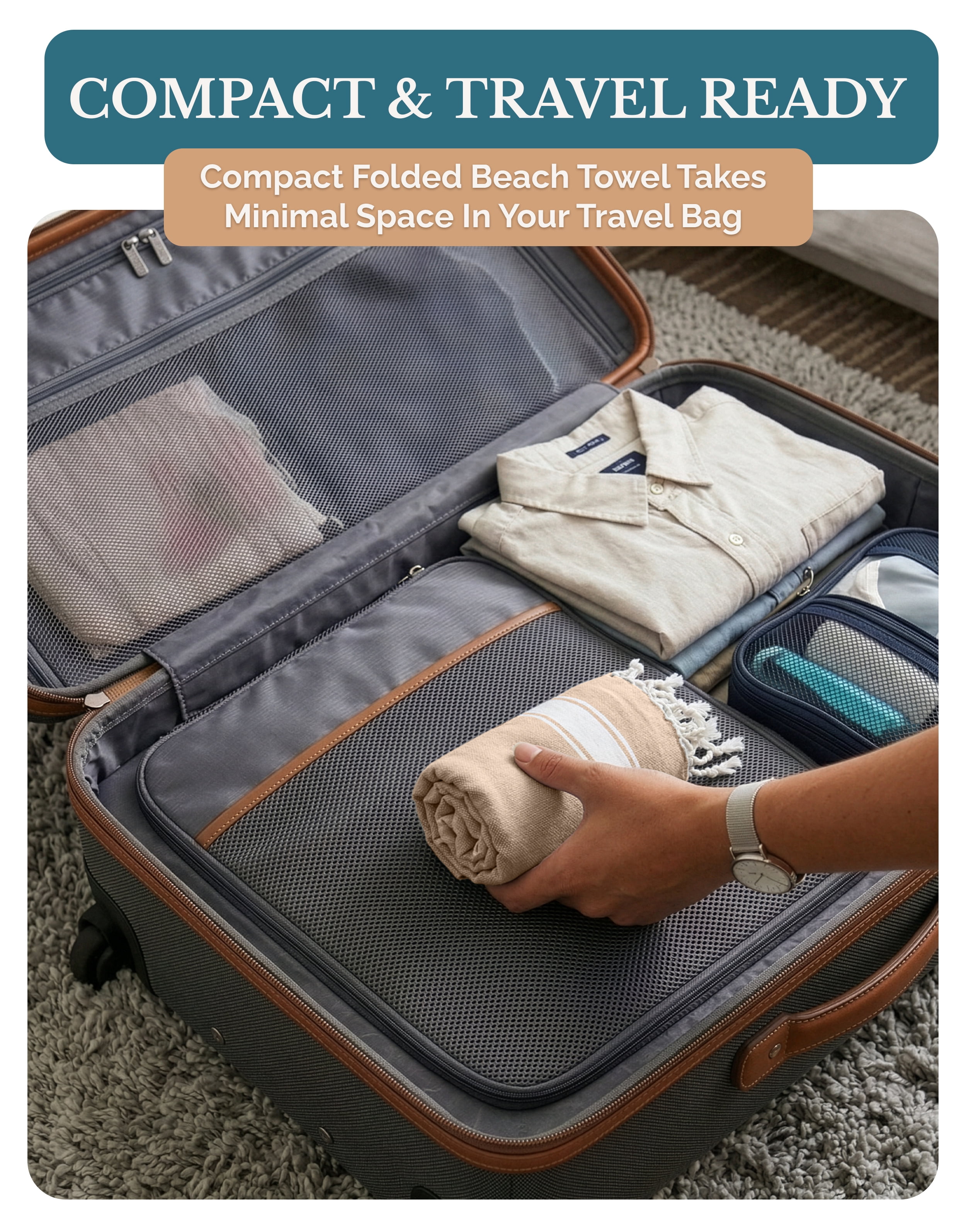 Casa Platino Cotton Beach Towels 4 Pack – Oversized, Sand Free, Ideal for Travel and Family Fun at the Beach – Beige
