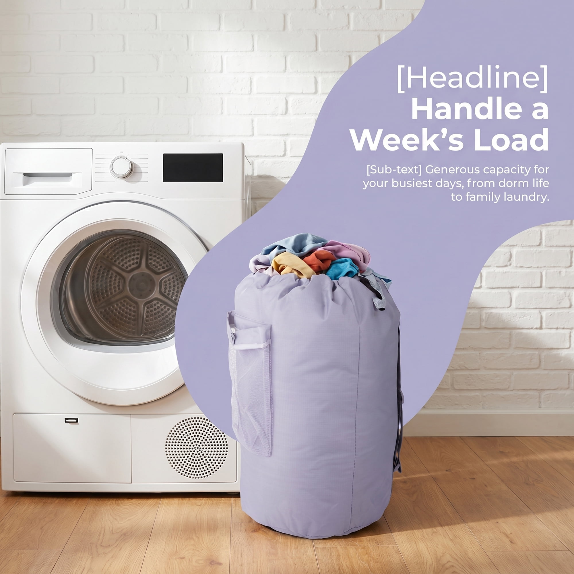 Unique Bargains Polyester Laundry Backpack with Wet Pocket Laundry Bag Purple