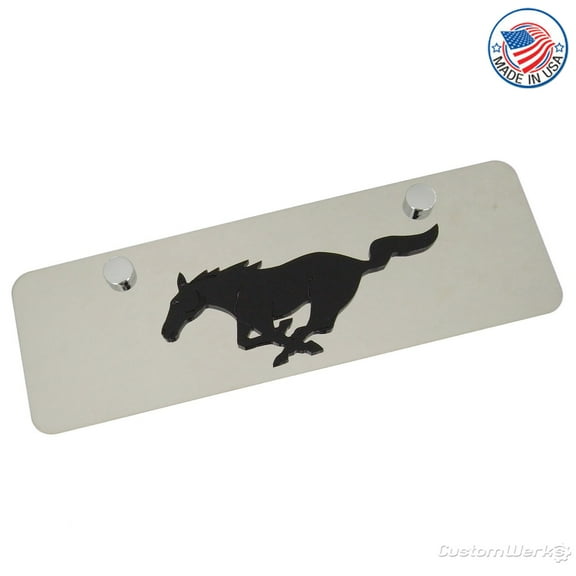 Ford Mustang Logo On Mini License Plate (Black on Chrome)
