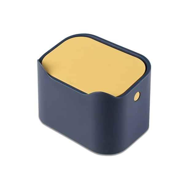 Bin de desecho de escritorio de plástico con tapa de basura de doble capas Cat Aftual Tiny Dedam Bedlet Barbits Bassing Organizer Suministros Azul Azul Inevent HA011433-01