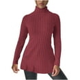 thumbnail image 1 of Yuyuzo Womens Sweater Oversized Turtleneck Long Sleeve Ribbed Knit Tops Side Split Lightweight Tunic, 1 of 5