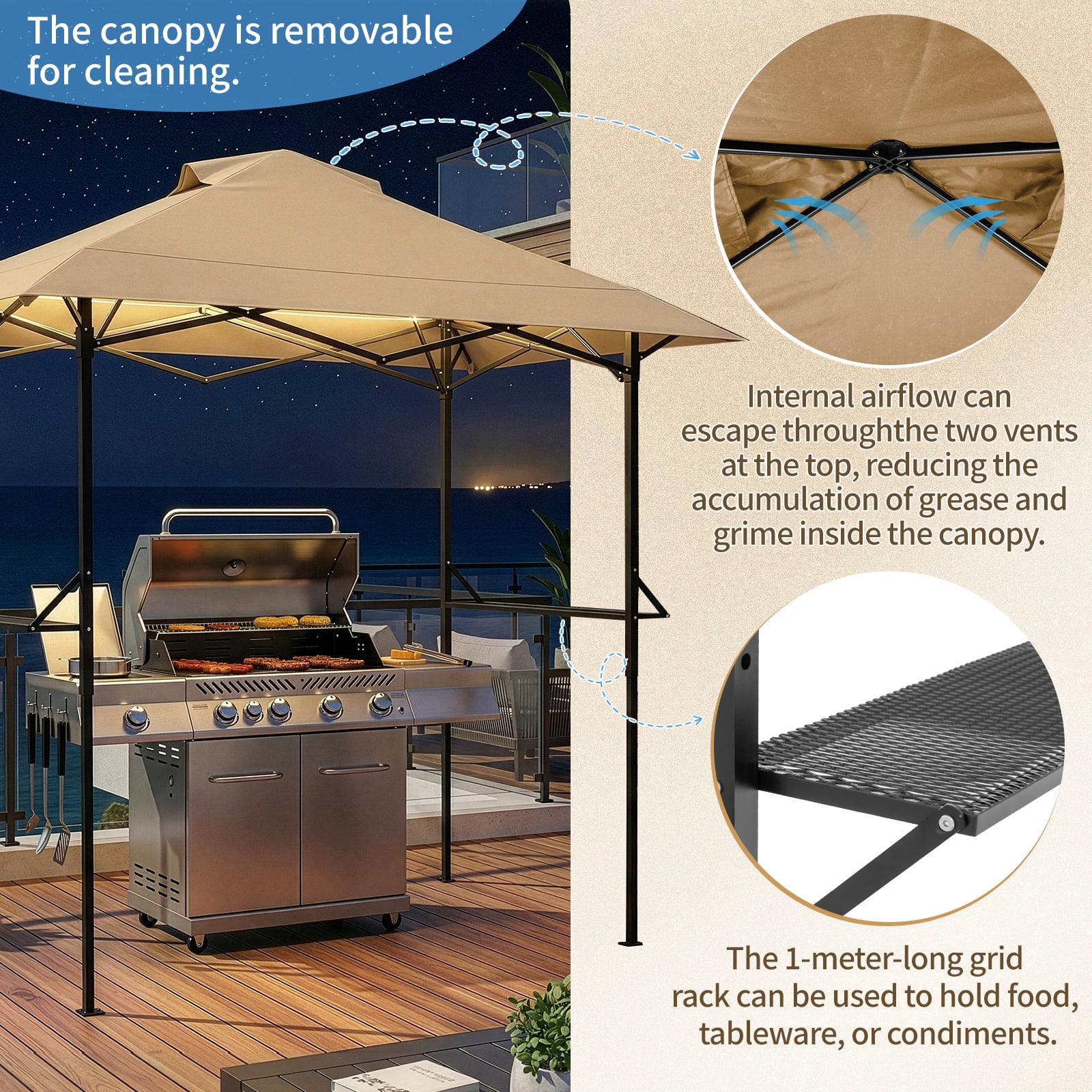 Zimtown 8' x 5' Grill Gazebo All-Weather Steel Construction w/ Bag for Patio, Backyard, BBQ (Khaki)