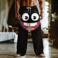 thumbnail image 1 of Ceisia Men's Fun Cartoon Big Smile Print Loose Casual Pants with Elastic Drawstring Waist Black XXXXXL Gifts, 1 of 3