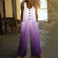 thumbnail image 2 of Uaswgudfs Summer Linen Jumpsuits for Women Button Down Sleeveless Casual Jumpers Loose Wide Legs Rompers Overalls with Pockets Purple M, 2 of 5
