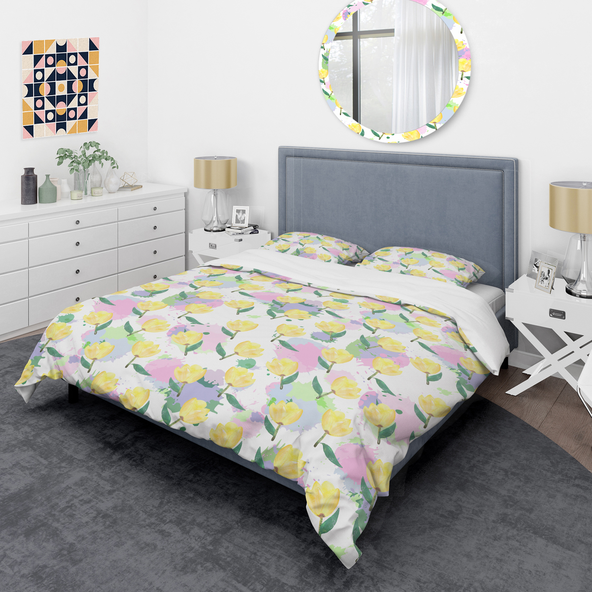Designart 'Floral pattern with flowers' Mid-Century Modern Duvet Cover Set