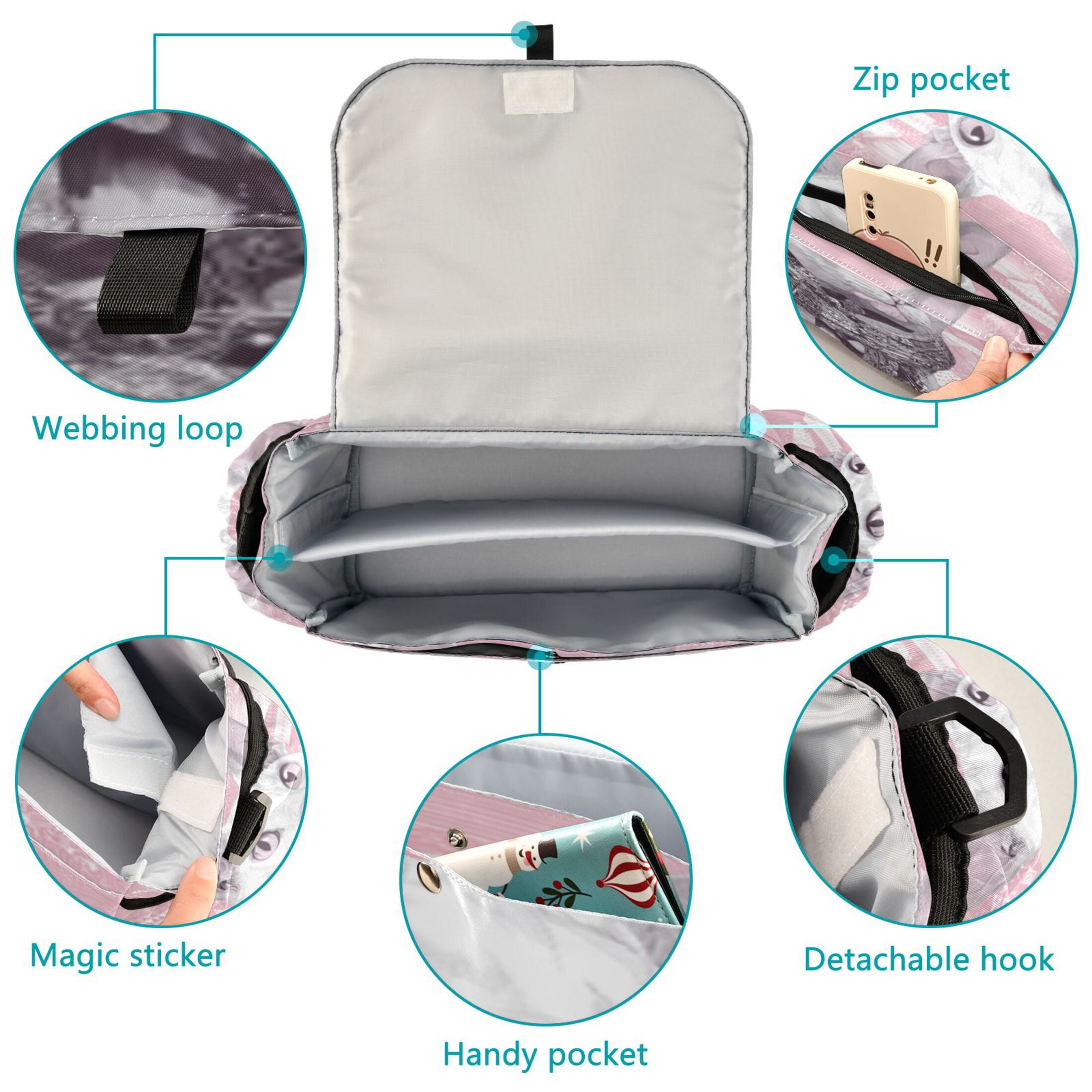 DIXRUYEE Stroller Organizer Scarfed White Cat Printed