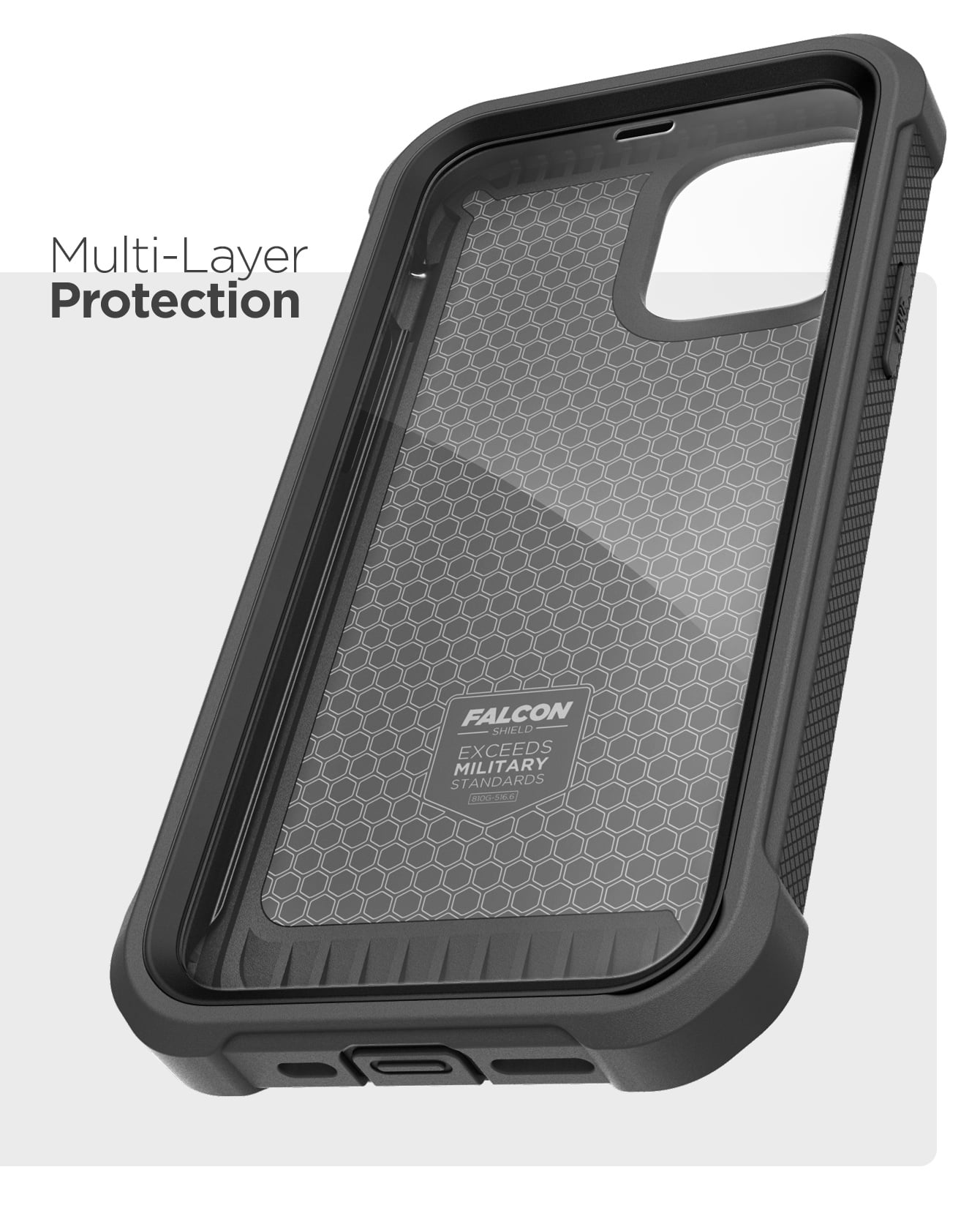 Encased Apple iPhone 12 Mini Case with Screen Protector and Belt Clip (Falcon) Protective Full Body Cover with Built-in Screen Guard and Holster - Black