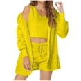 thumbnail image 2 of Chbgutlmr Womens Fuzzy 3 Piece Outfits Long Sleeve Hooded Cardigan V Neck Tank Tops Drawstring Shorts Casual Comfy Lounge Sets, 2 of 7