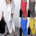 thumbnail image 2 of Summer Shirt Long Dress Women Casual Long Sleeve Side Split Button Dresses 2023 Female Elegant Solid Color Pocket Loose DressesL Gao Jinjia LED, 2 of 2