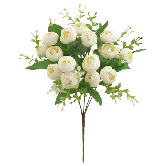 Qiangzon Artificial Peony Flowers, Faux Peony Bouquet, Oriental Tea Bud Arrangement, Realistic Silk Blooms for Living Room, Table, Wedding Centerpiece Decor, White