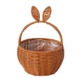 thumbnail image 3 of Cesta tejida con orejas de conejo de Pascua, adorable y cesta organizadora de ratán sintético para picnic, decoración del hogar para fiestas, Café, 3 of 8