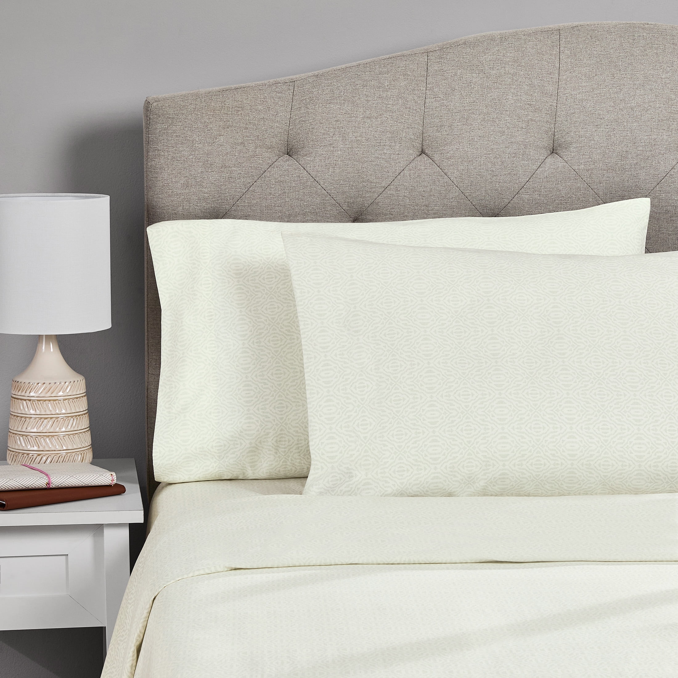 Mainstays 4-Piece 300 Thread Count Green Geo Cotton Blend Bed Sheet Set, King
